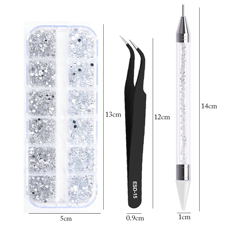 nail art accesoires ongle decoration strass ongle Strass multi-tailles 3D cristal, 3 pièces/ensemble, accessoires pour Nail Art, décorations à faire soi-même, paillettes cristal Rivet gemme 3D, fournitures pour ongles