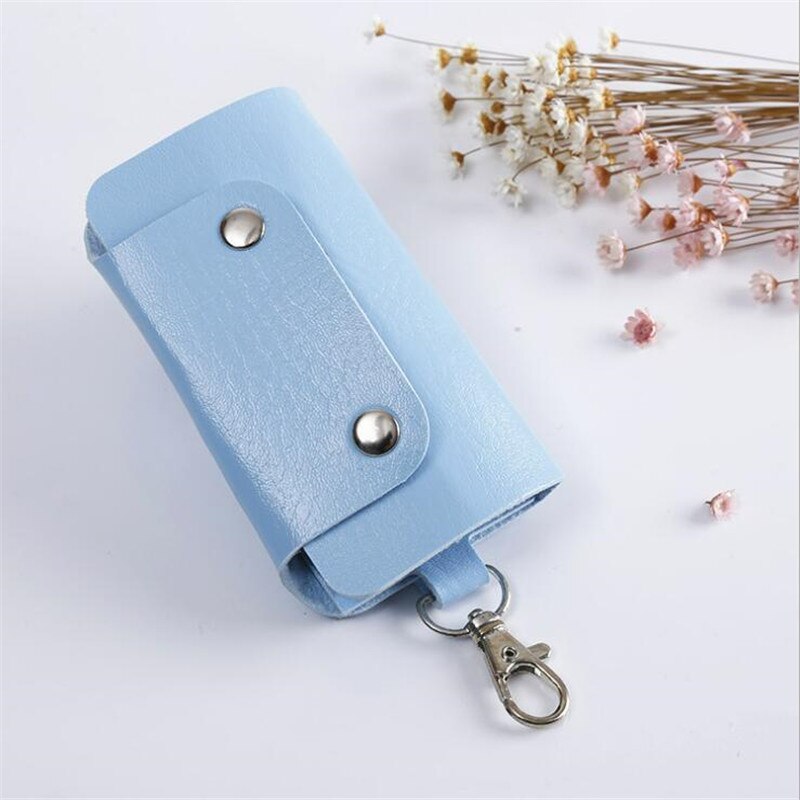LLavero de cuero PU para hombre y mujer, organizador de llaves, bolsa dividida, cartera de la llave del coche, funda para llaves, minitarjeta, billetera: Azul