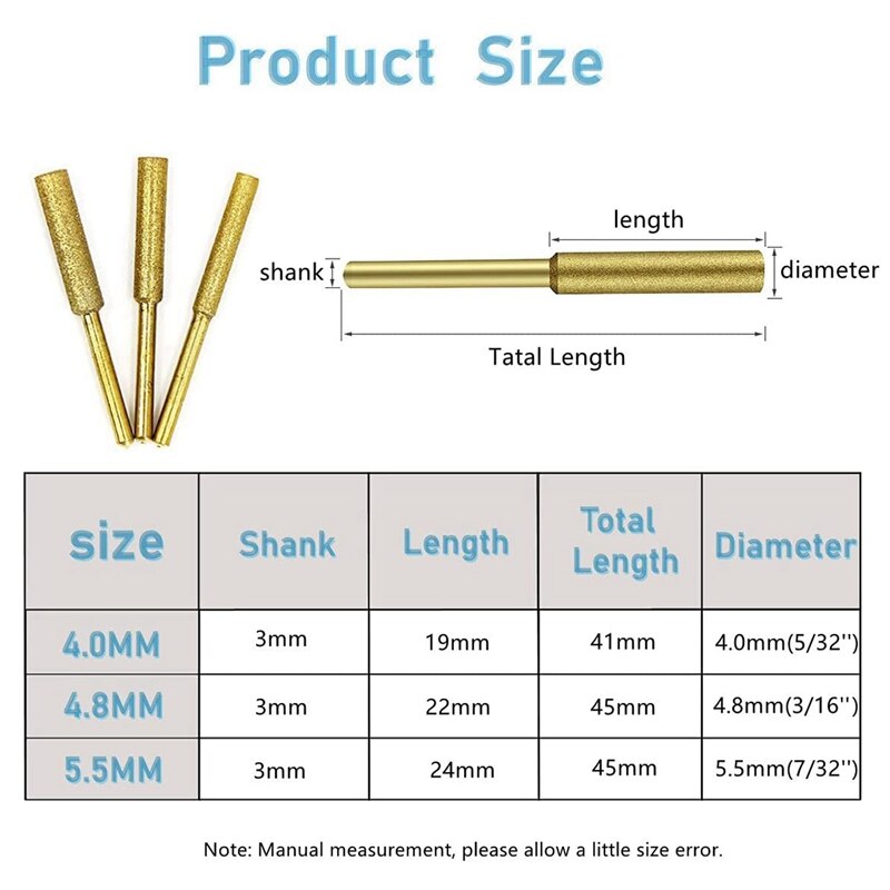 12 Fraises Diamant Revêtement Titane Pour Affûteuse De Tronçonneuse - 4.8mm, 4mm, 5.5mm (au Choix) - 12