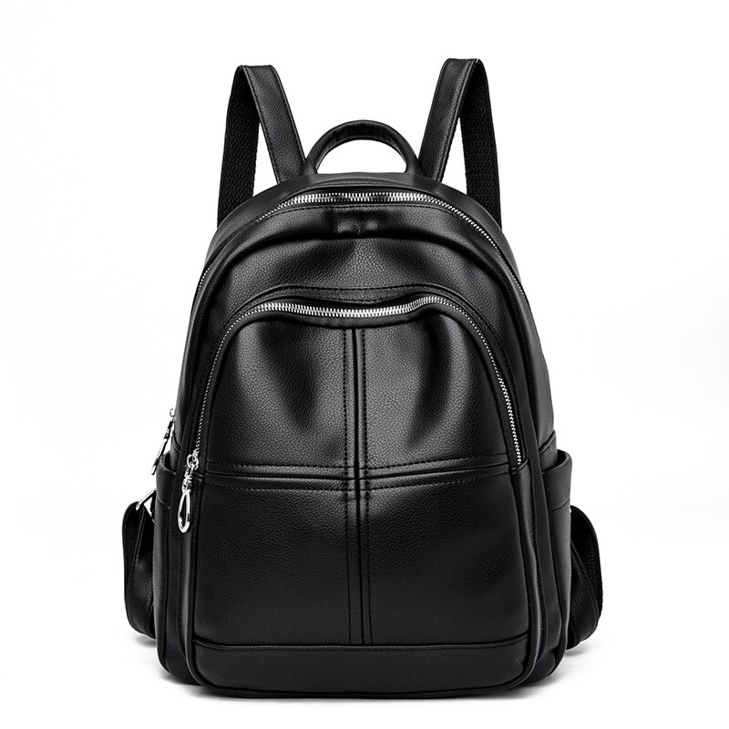 Preppy Stijl Pure Kleur Rugzak Voor Vrouwen Waterdichte Pu Lederen Grote Packbag Vrouwelijke Elegante Trendy Bagpack Sac A Main: black-04