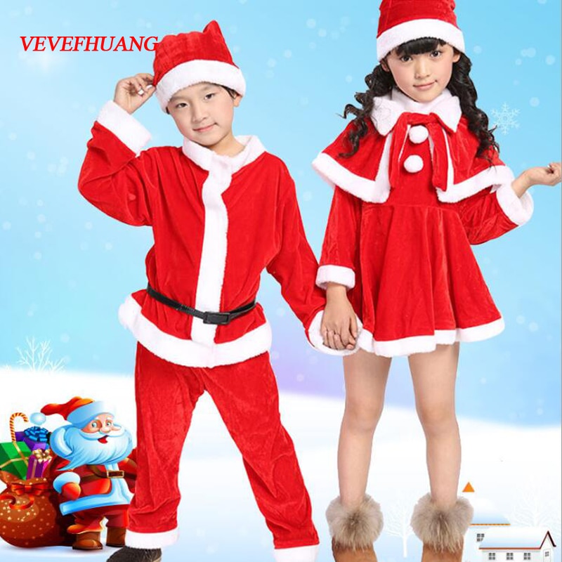 VEVEFHUANG Unisex Kids Jongens Meisjes Rode Kerstman Kostuum Kerst Party Gever Cosplay Kleding Cape Jurk Hoeden