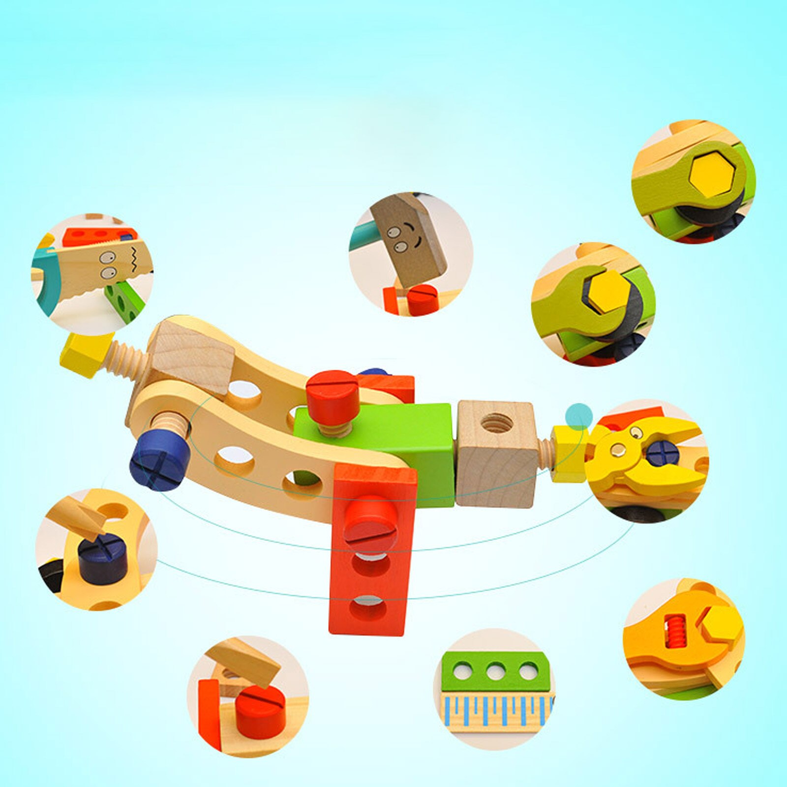 Simulatie Reparatie Carpenter Tool Kids Houten Assembleren Toolbox Pretend Play Set Baby Educatief Speelgoed Assemblage Combinatie