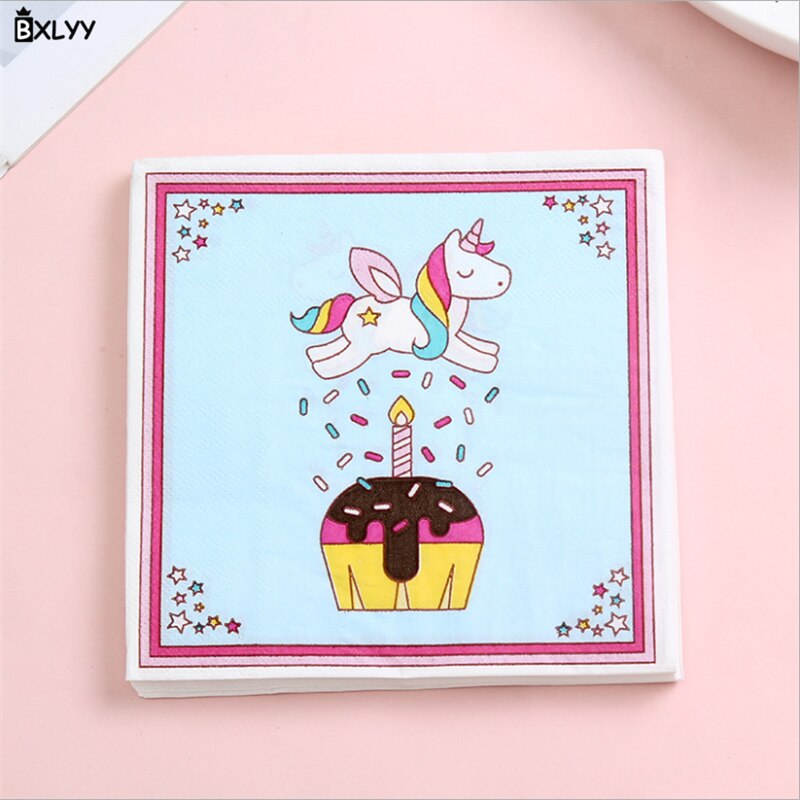 BXLYY Creatieve Kleur Print Wegwerp Servet kinderen Verjaardagsfeestje Supplies Tafelkleed Woondecoratie Eenhoorn Party.7z: 3