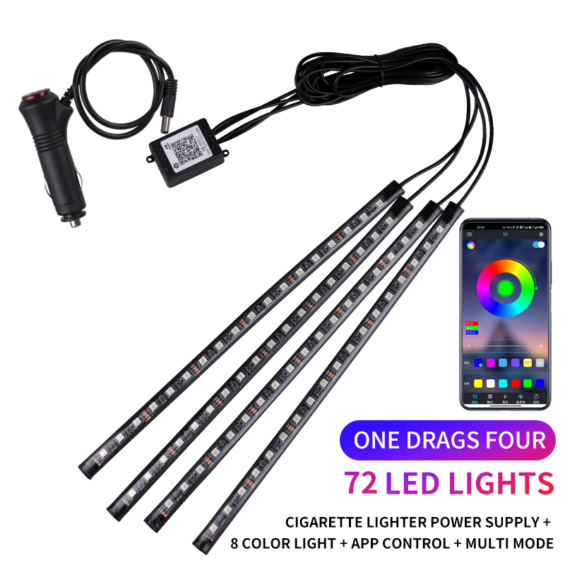 Kit de tira de luces LED de neón para Interior de coche, accesorios de retroiluminación RGB, aplicación remota, Control de música, lámpara decorativa automática: Blanco