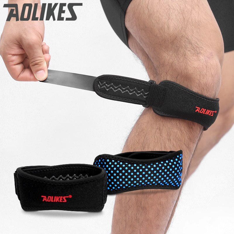 AOLIKES-Soporte de tendones ajustable para rodilla, rodilleras para correr, baloncesto, daños al aire libre, previene el gimnasio: Blackblue 7920 / 2 Piece