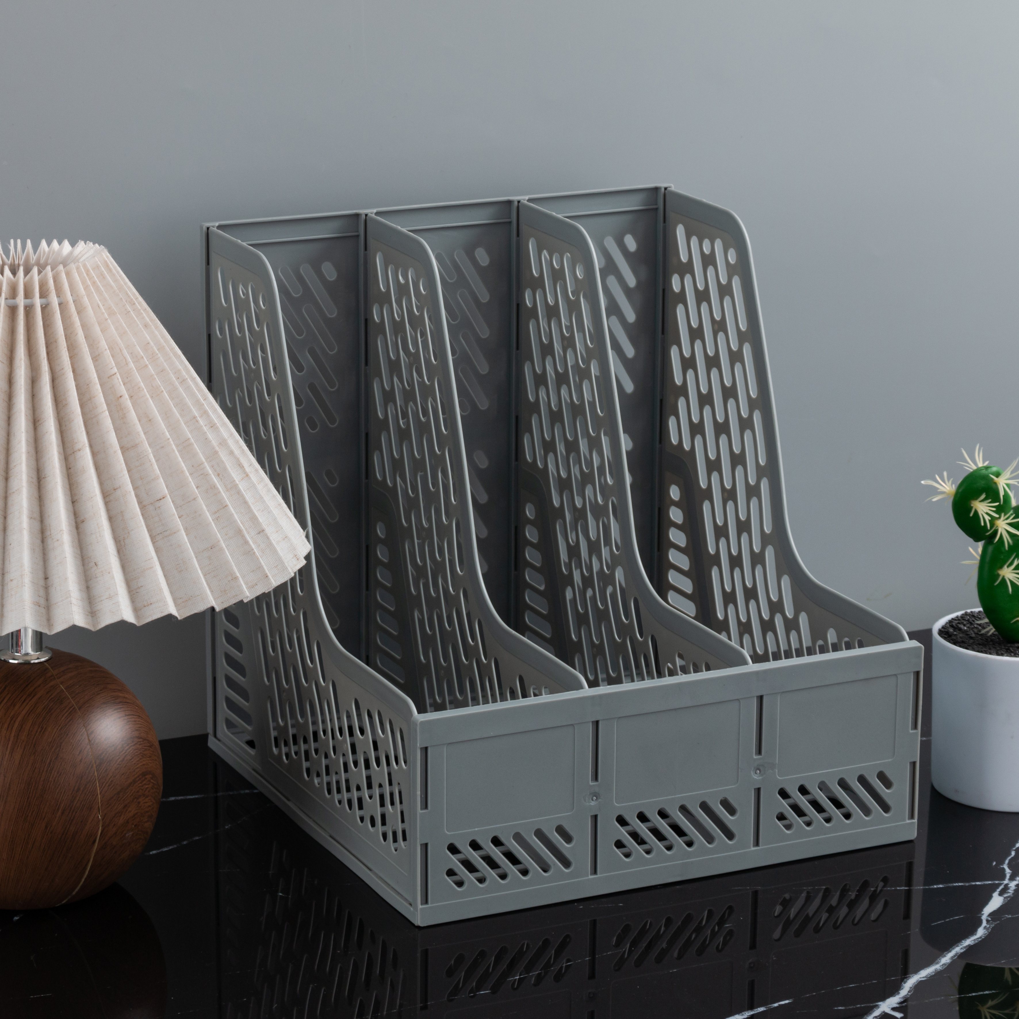 File Rack Desktop Storage Rack Classification Storage File Contract Information Test Paper Multi-Column File Rack: Brown