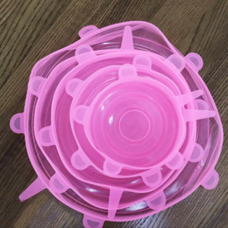Tapas elásticas de silicona reutilizables, tapa universal de silicona para envolver alimentos, tapa para cuenco, tapa para olla, tapa de sellado, sartén, tapones de cocina, 6 uds.