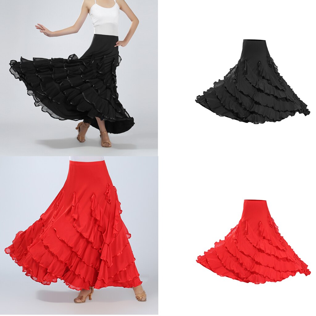 Long Skirt Big Swing Modern Standard Dance Costume for Lady Ballroom Flamenco