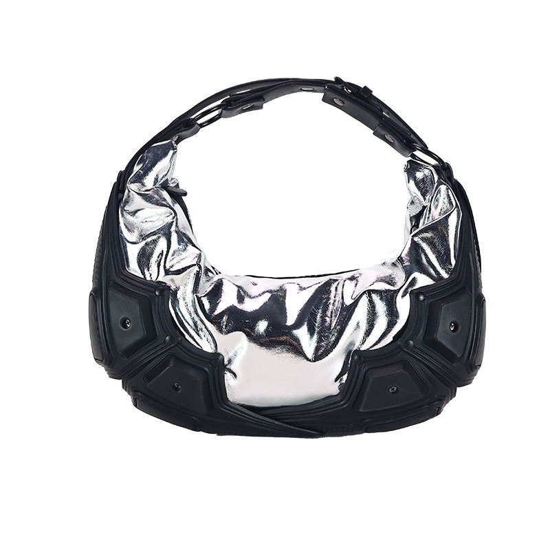 Zomerse metallic leren handtas hobo tas zilver/zwart/felroze schoudertas