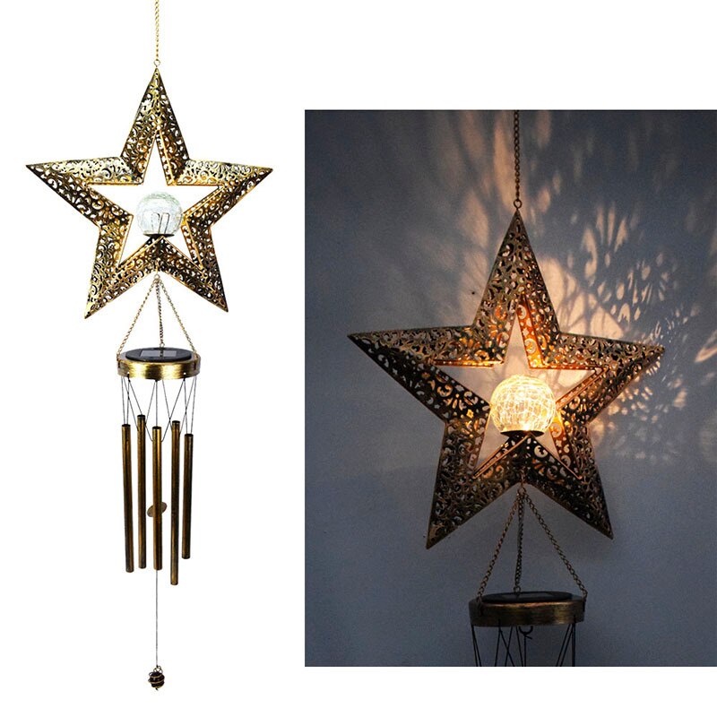 Solar- Wind Glockenspiel Licht retro Garten Eisen Kunst Licht Mond Sonne Stern Glas Ball Lampen draussen Dekoration Für Hof Terrasse fensterbank