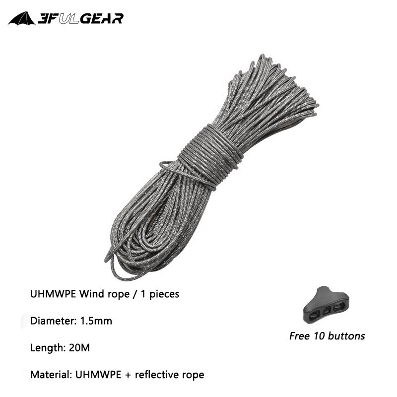 3F UL GEAR – corde à vent pour tente de Camping, 2mm de diamètre, 20m: UHMWPE rope Black