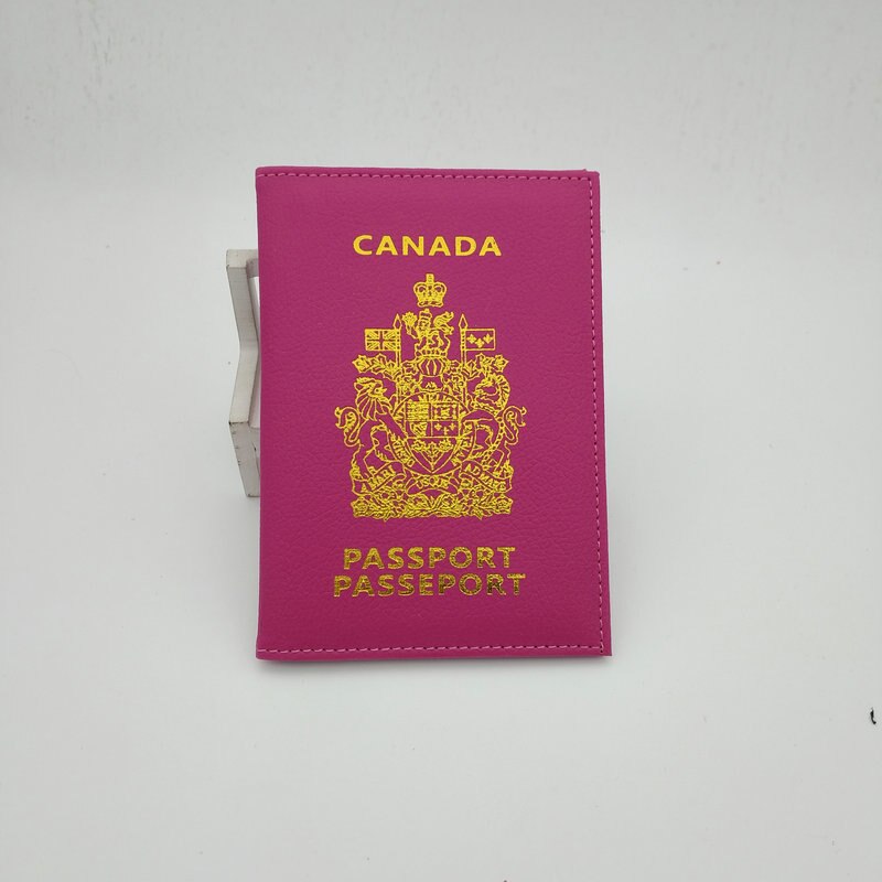 Canada Travel Passport Holder Bag Multifun Leather Canadian Passport Cover Case Wallet for Men Women: rose red