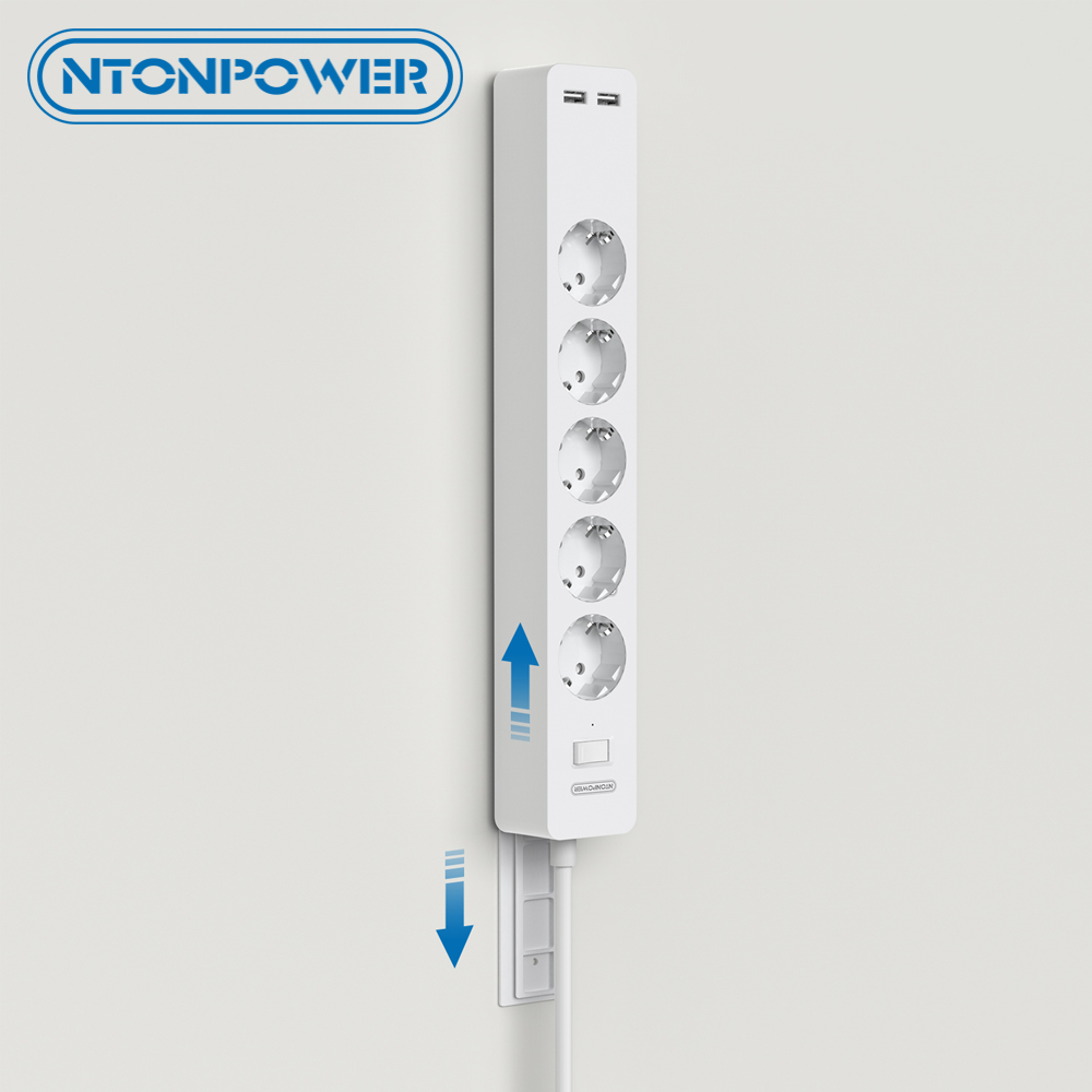 NTONPOWER Wandmontage USB Power Strip Surge Protector met 3/5 Poorten 2 USB Extension Socket EU Plug voor Thuis Netwerk filter