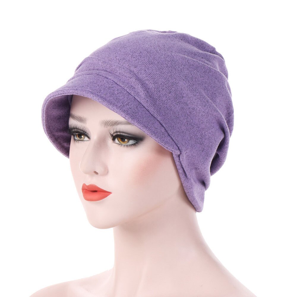 Las mujeres de algodón cálido a prueba de viento gorro de quimioterapia sombrero musulmán cabeza gorro envolvente otoño sombreros gorra de gorros de lana para quimioterapia arcos accesorios para el cabello: Purple