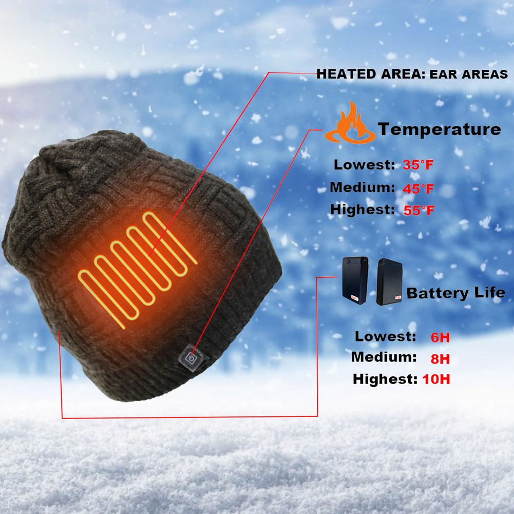 Washable Heated Hat Battery Heated Beanie Hat Electric Rechargeable Warm Winter Heated Fleece Cap Balaclava