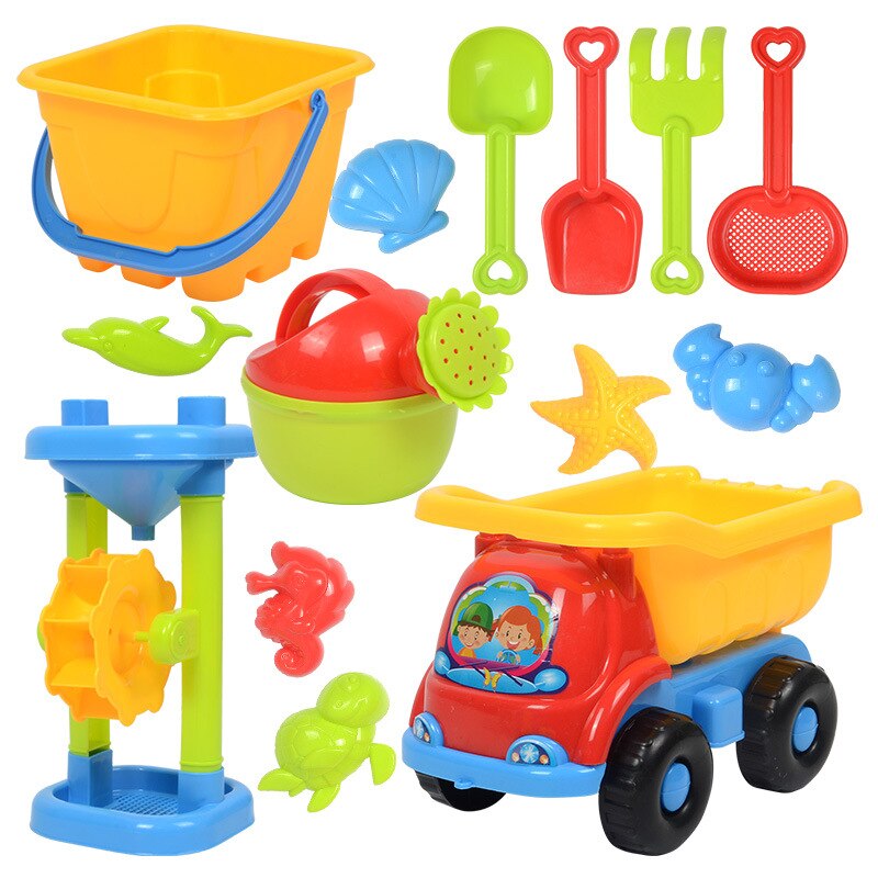 Colorful Beach Sand Toys Pools Water Fun Play Game Summer Toy Sand Molds Set Play Cart Baby Beach Game Kids: 14PCS