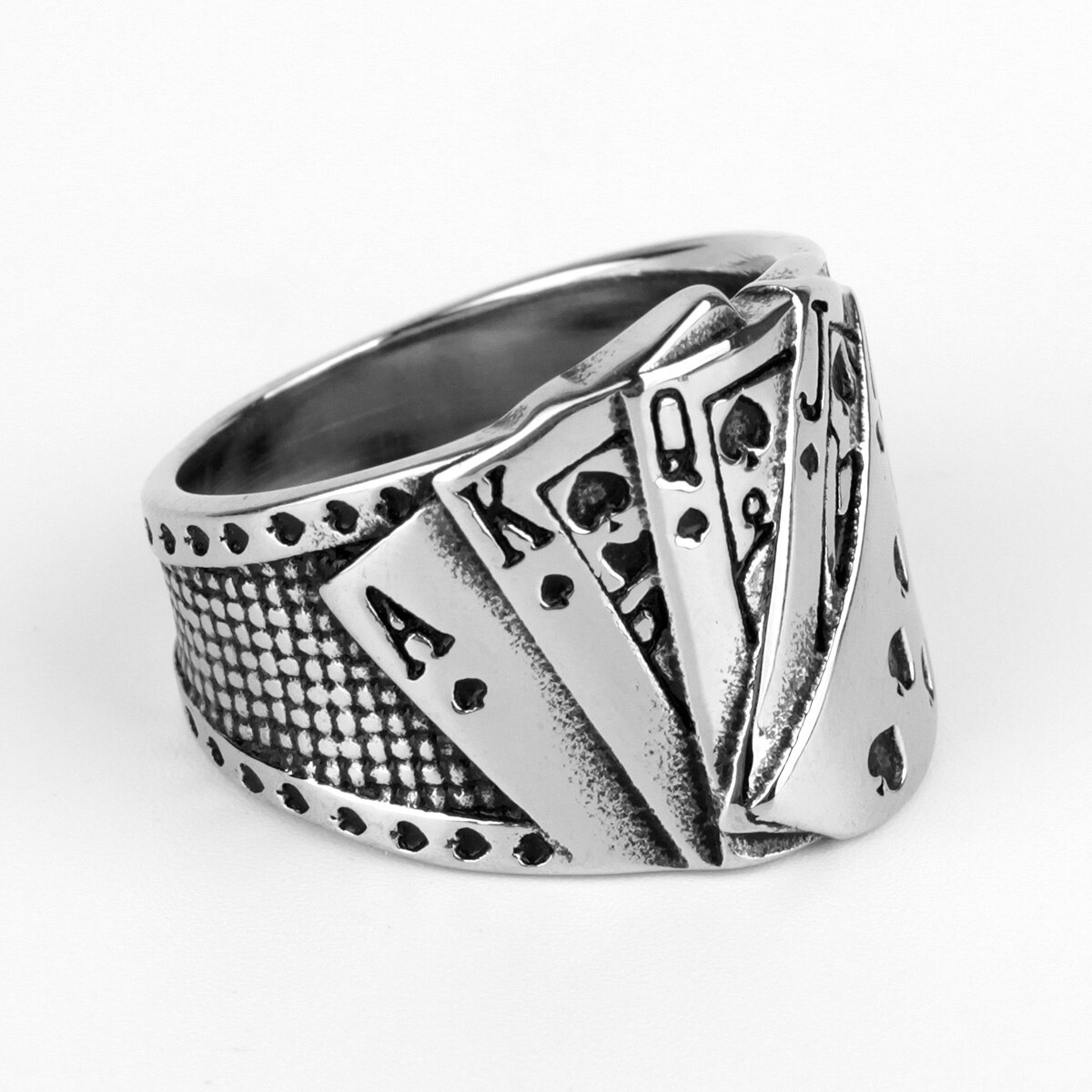 Bague de Poker pour hommes, en acier inoxydable 316l, style Hip Hop, porte-bonheur Talisman, bijou de motard pour hommes et garçons, à la: 13 / R001-Silver