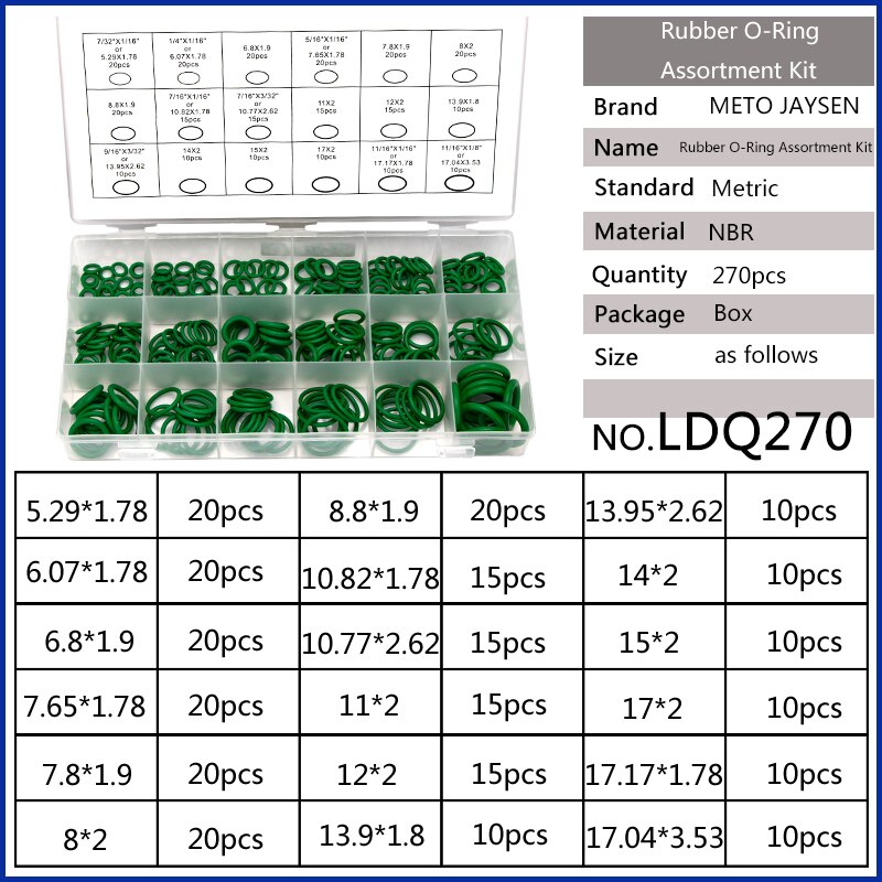 270PCS Paars Natuurlijke Buna Rubber (NBR) O Ringen Assortiment Set Vervanging Afdichting Spare Pakking Kits O-Ring 18 Maten Beschikbaar: LDQ270 x1