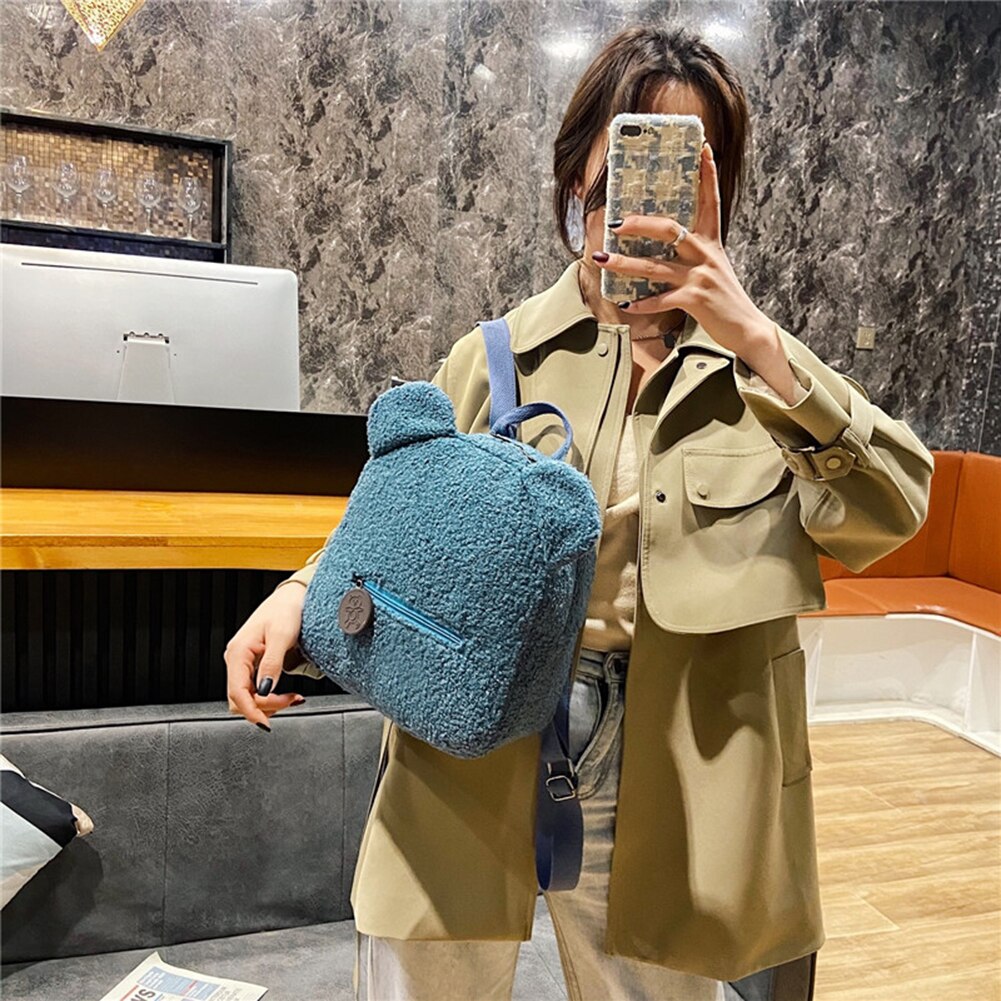 Casual Herfst Winter Lam Fleece Vrouwen Bagpack Schattige Beer Vormige Schouder Rugzak Draagbare Kinderen Reizen Winkelen Rugzakken