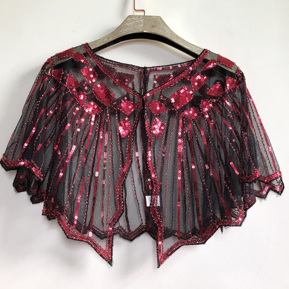 Scalloped High Beaded Sequin Short Top Women Cape See-through Women Shawl Decorative Women Accessories