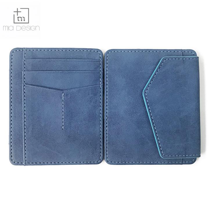 Mini Handmade open closure type bifold trick wallet smart pu magic wallet with strap