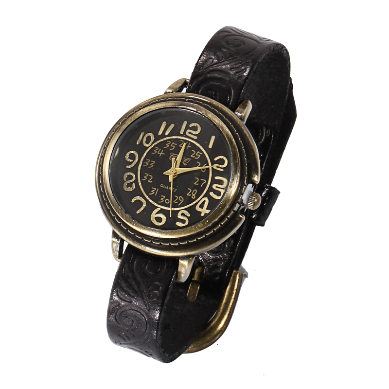 Reloj Vintage para mujer, reloj de cuarzo, pulsera de cuero PU, reloj de pulsera antiguo, relojes analógicos informales, reloj de mujer: D