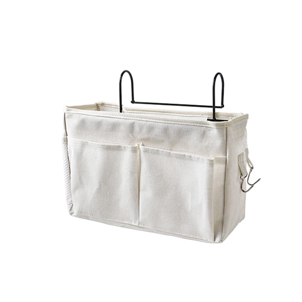 Hanging storage bag Bedside Storage Organizer Dormitory Phone Book Magazine waterproof Storage Bag Holder with Hook Bed Pocket: White
