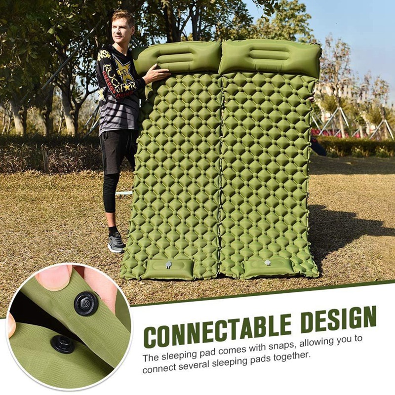 Camping Sleeping Pad With Pillow Ultralight Inflatable Sleeping Mat For Backpacking Hiking Thick 2 Inch Air Mattress