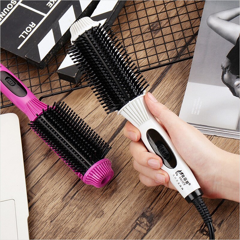 Plancha de pelo giratoria de calentamiento rápido, cepillo eléctrico recto de pelo portátil, peine de peinado instantáneo, rizador y alisado