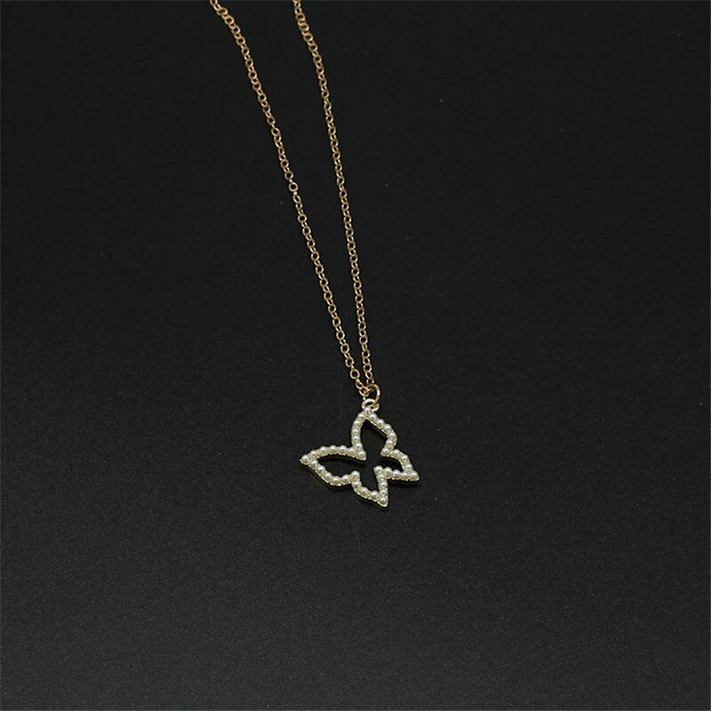 Colorful Beads Choker Women Shiny Pearl Shell Butterfly Pendant Necklace Double Layer Clavicle Chain Jewelry Accessories: 16