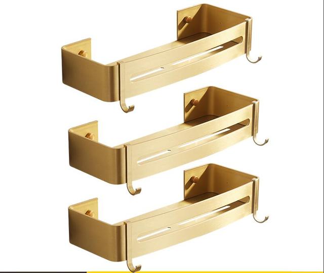 Corner Shelf Wall Mounted Bathroom Shelf Brushed Gold Aluminum Bath Shower Shelf Bath Shampoo Holder Corner shelf: square shelf 3