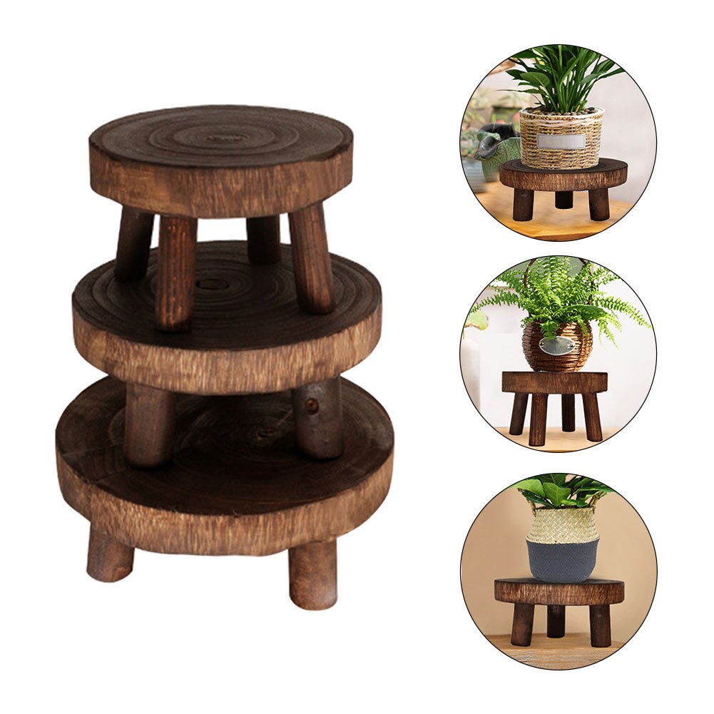 Garden Stool Wooden Holder Free Standing Home Decor Base Succulent Display Bonsai Plant Stand Indoor Outdoor Balcony Flower Pot