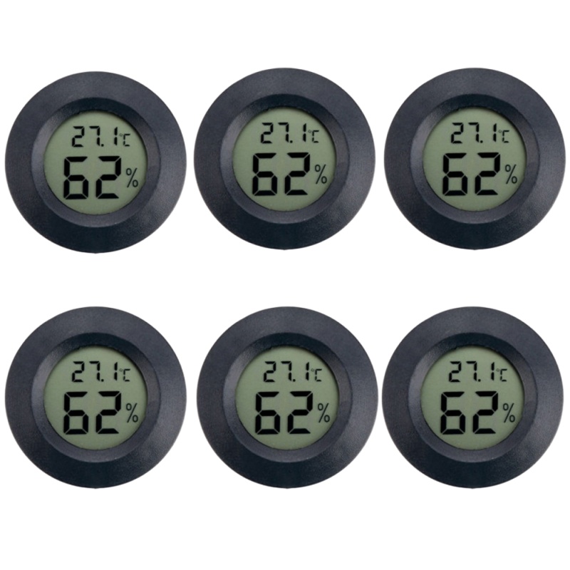 6~10pcs Mini Hygrometer Thermometer Fahrenheit or Celsius Meter Digital LCD Monitor Indoor Room Round Humidity Temperature Gauge: Silver