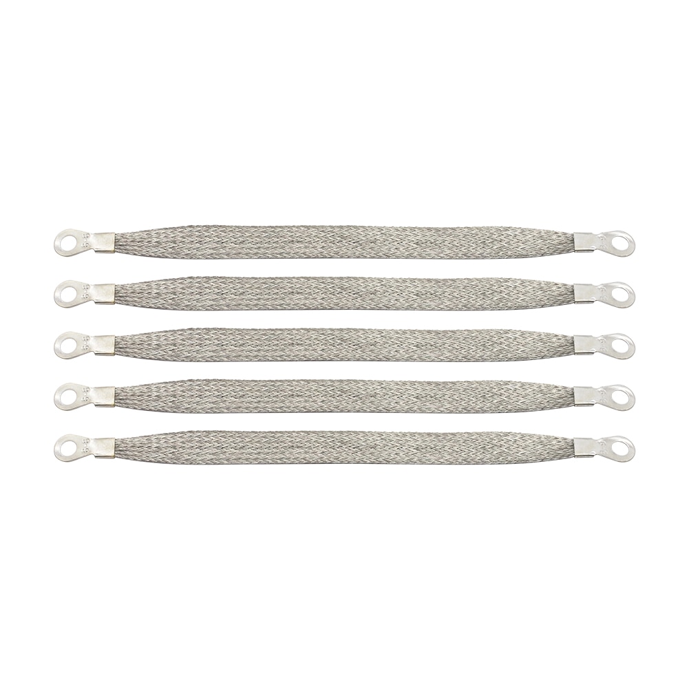 5 piece 8" x 1/2" Braided Ground Straps Tinned Copper (1/4" Ring to 1/4" Ring)-