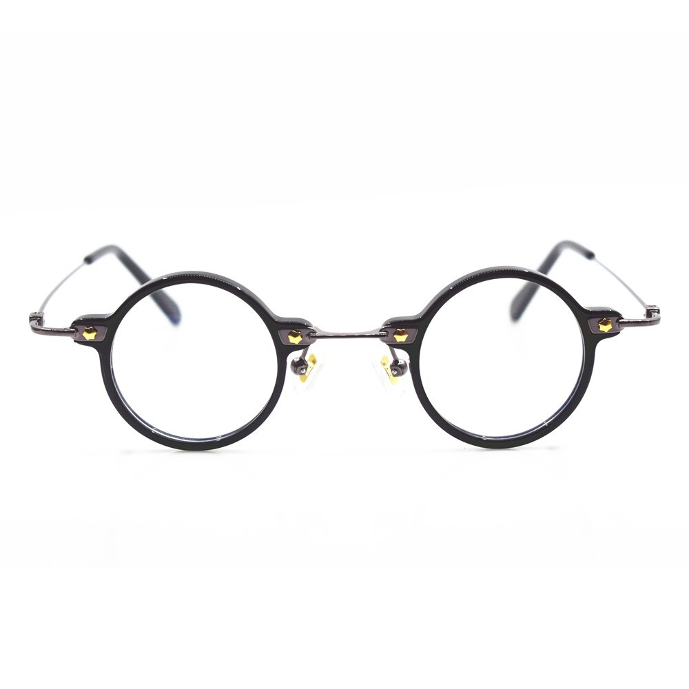 Marcos de anteojos redondos y pequeños para hombre y mujer, montura de anteojos hecha a mano de acetato de titanio, borde completo Rx able óptico, , 36mm: Black
