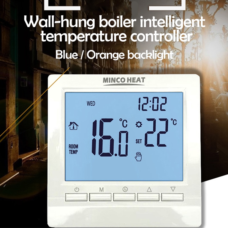 Programmeerbare thermostaat, weekprogrammeerbare digitale thermostaat, kamerthermostaat, lcd-display, NTC-sensor, gashaard-thermostaat, laagspanning, intelligente temperatuurregelaar, 5 A, met