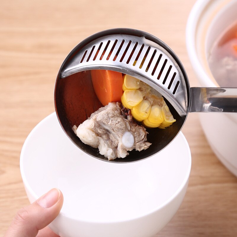 Cuchara de cocina de acero inoxidable para sopa, olla casera, cucharón de con filtro hueco
