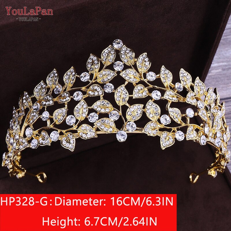 TOPQUEEN HP326 Zirkonia Hochzeit Tiara für Braut-Prinzessin Tiara Stirnband Braut Krone Braut Haar Zubehör für Frauen Tiara: HP328-G