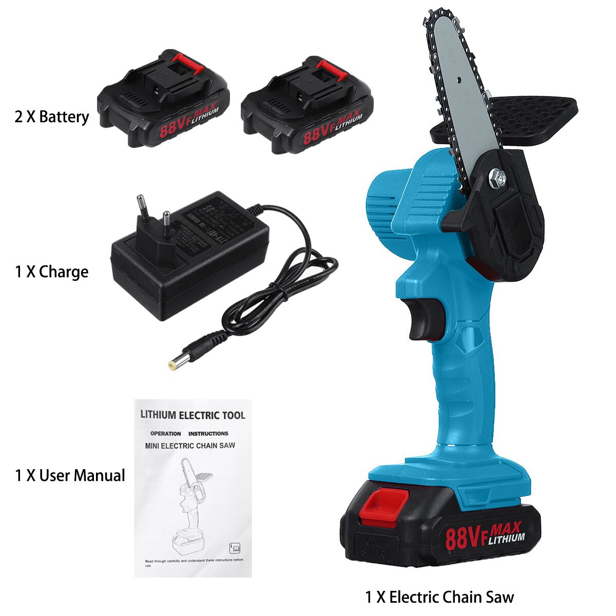 Mini sierras de cadena eléctricas 88VF, motosierra de poda, sierra de corte para árboles de jardín inalámbrica, para cortar madera con batería de litio