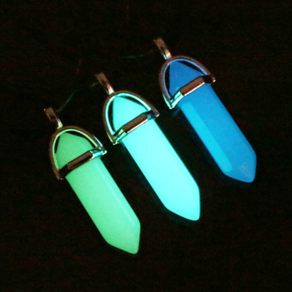 Lichtgevende Steen Fluorescerende Zeshoekige Kolom Ketting Natuurlijke Kristal Edelsteen Hanger Lederen Kettingen Ketting