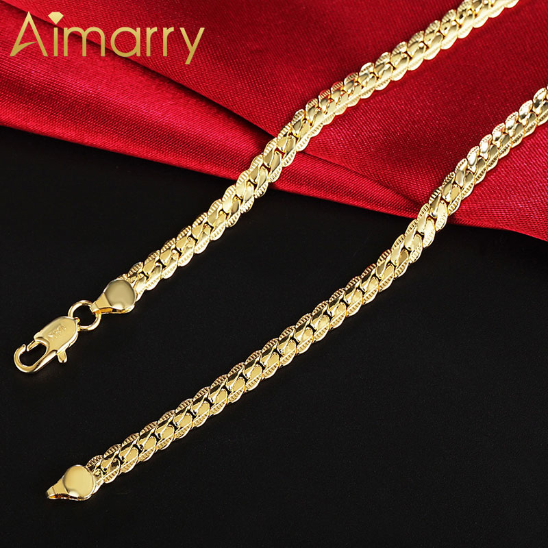 Aimarry 925 Sterling Zilver 18K Goud 5Mm Volledige Sideways Ketting Voor Vrouwen Mannen Party Engagement Wedding sieraden