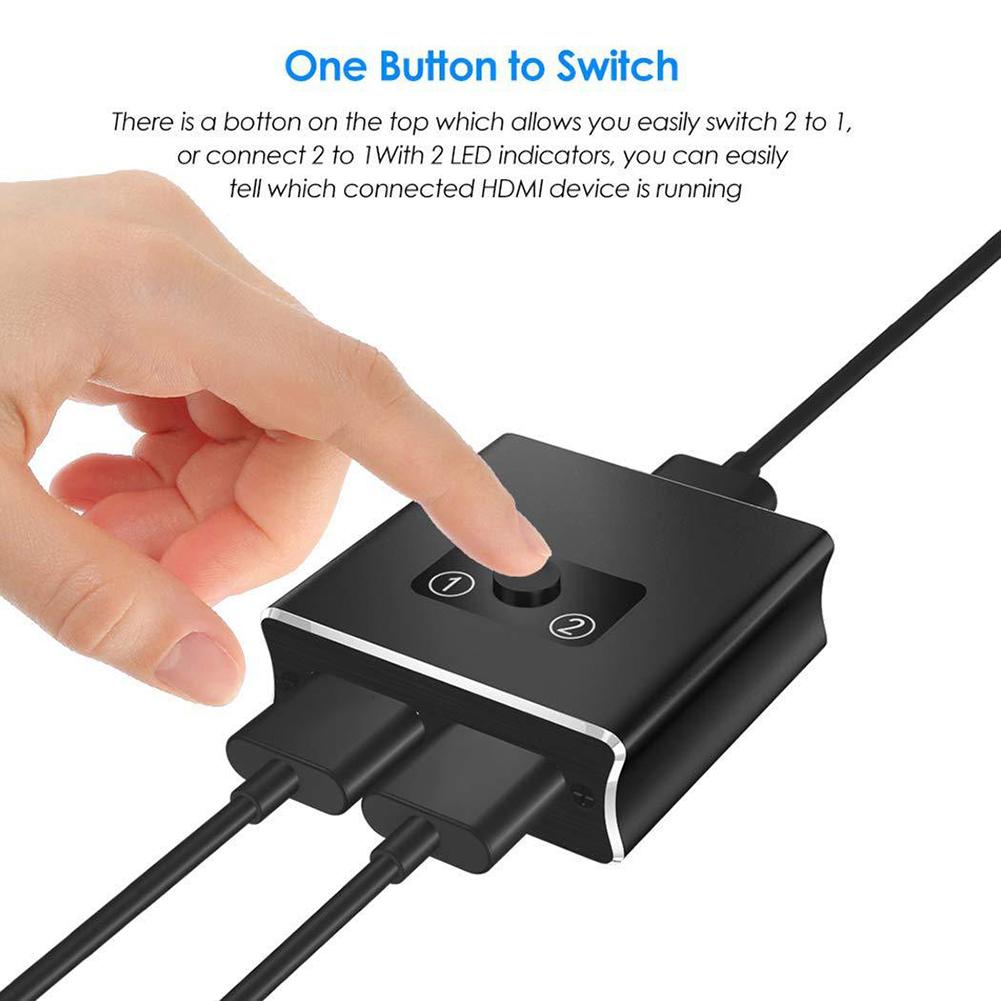 HDMI Switch Aluminum Alloy Updated Bi-Directional Smart HDMI Switcher 1 In 2 Out Or 2 In 1 HDMI Switch Splitter 3D 4K Resolution
