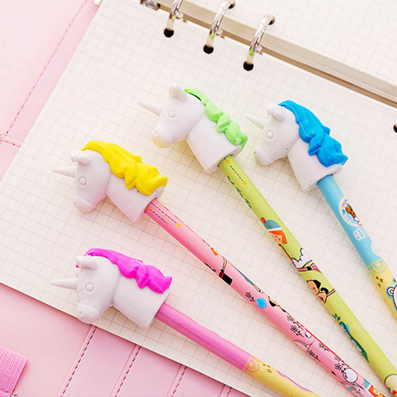 Nette Karikatur Einhorn Bleistift Radiergummi Multi-funktion Gummi Stift Kappe Kawaii Schreibwaren Schüler Schule Büro Liefert freundlicher Preis Spielzeug