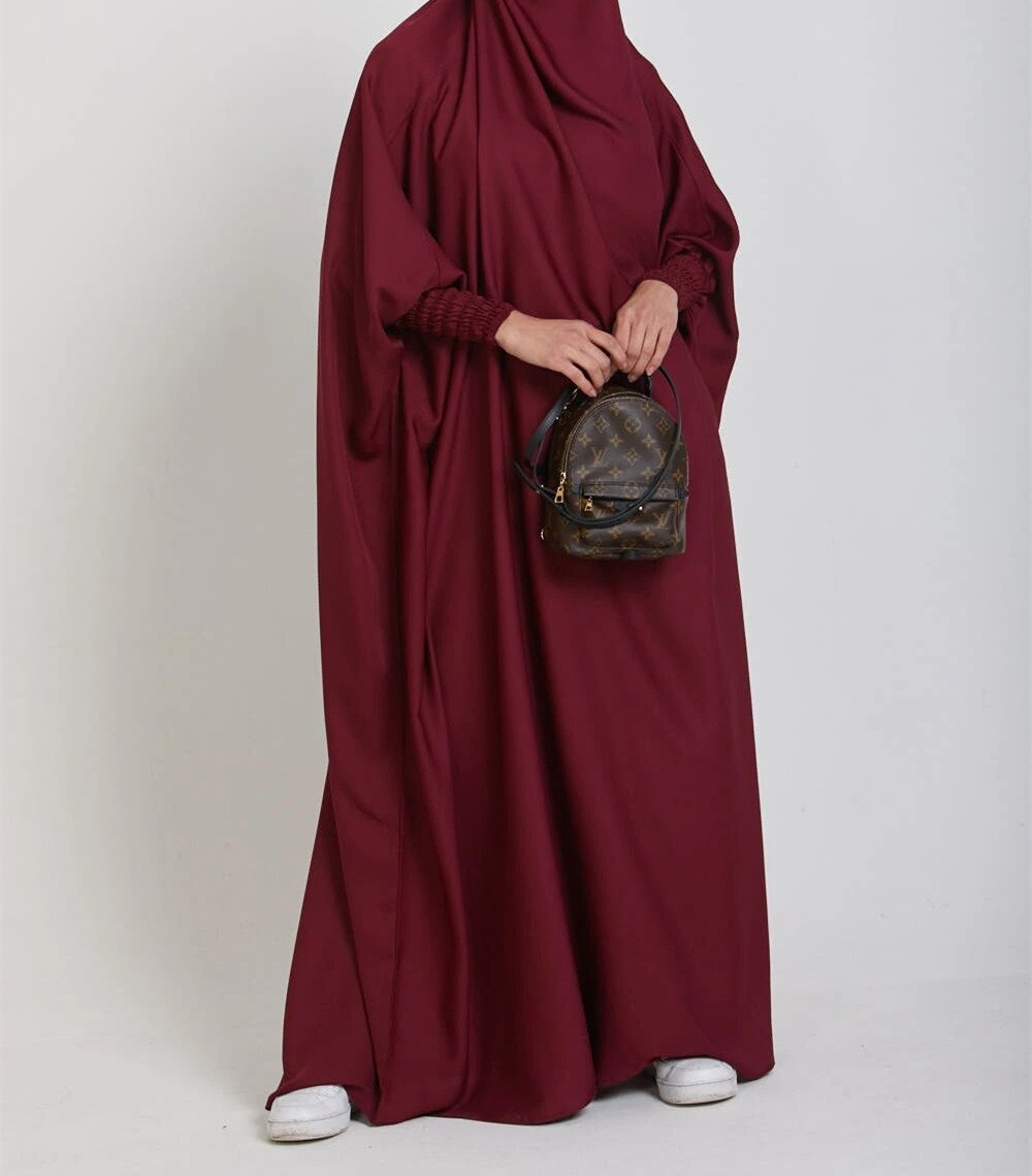 Jilbab – robe de prière en Satin, tenue une pièce élégante, 10 couleurs,: Dark red