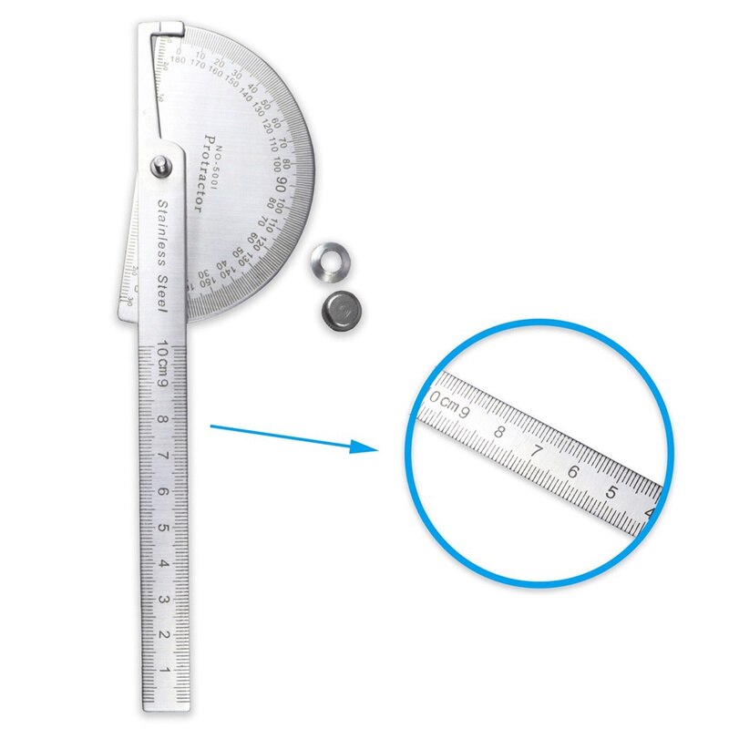 180 Degree Adjustable Protractor multifunction stainless steel roundhead angle ruler mathematics measuring tool