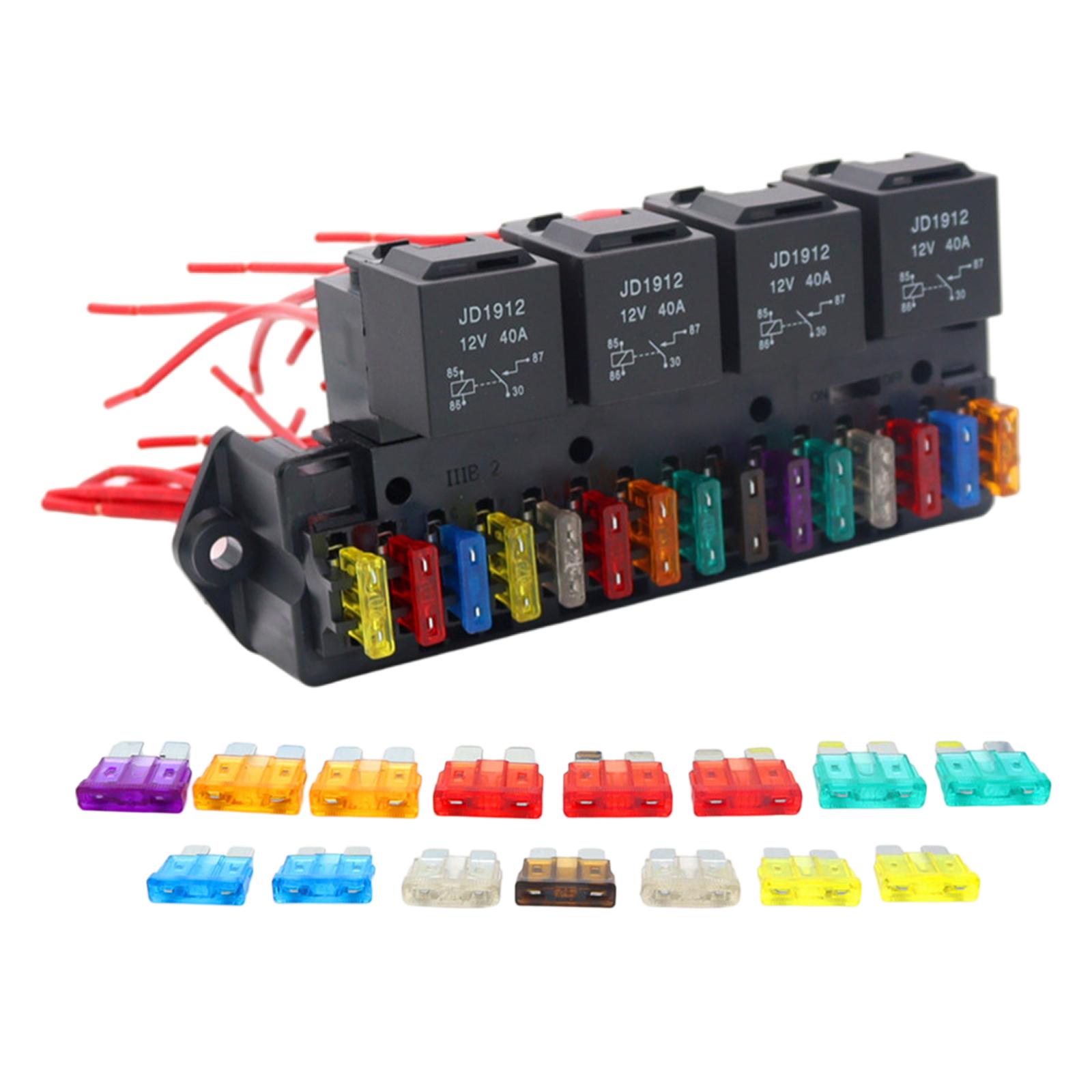 15 Way Car Fuse Box Block Holder W/ Relay Harness Assembly Control Box Fit for Marine Boat