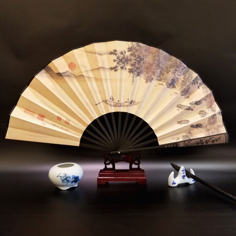 Kinesisk fan bambusventilator benprint 10 tommer stor fan foldbar bryllupsdekoration foldevifte klar til gæstes souvenirs: 3