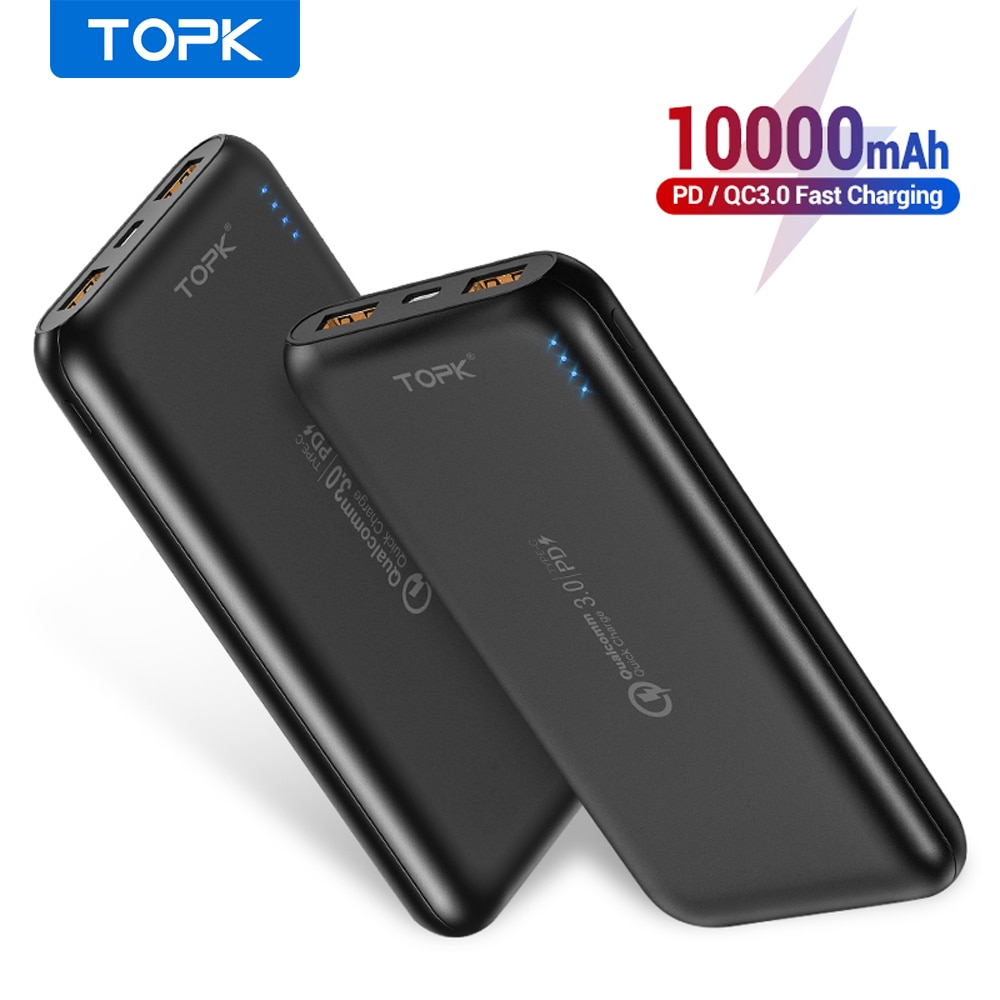 Topk 10000Mah Power Bank 18W Quick Charge 3.0 Type C Pd Snelle Opladen Powerbank Externe Batterij Oplader Voor mobiele Telefoons