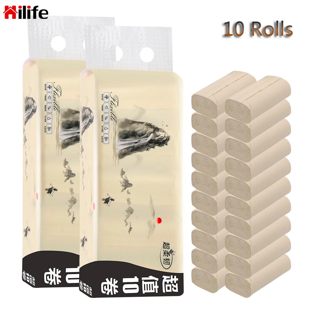 4 Layers 10 Rolls Bamboo Pulp Hand Towels Home Bath Kitchen Tissue Roll Skin-friendly Coreless Toilet Paper Toilet Roll Paper