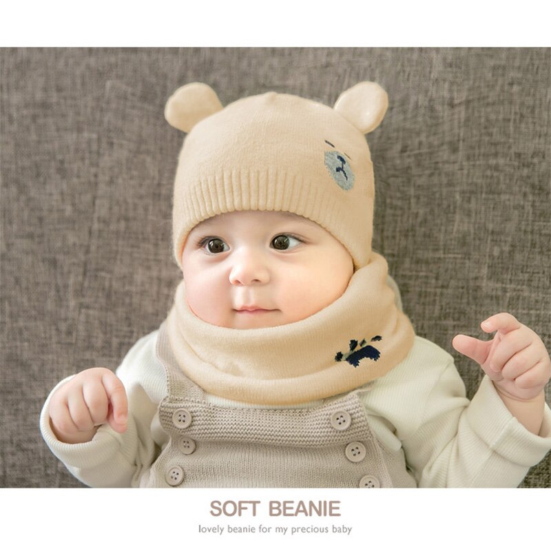 Baby Winter Caps Scarf Suits Warm Knitted Beanie Cap Cute Cartoon Bear Beanie KS
